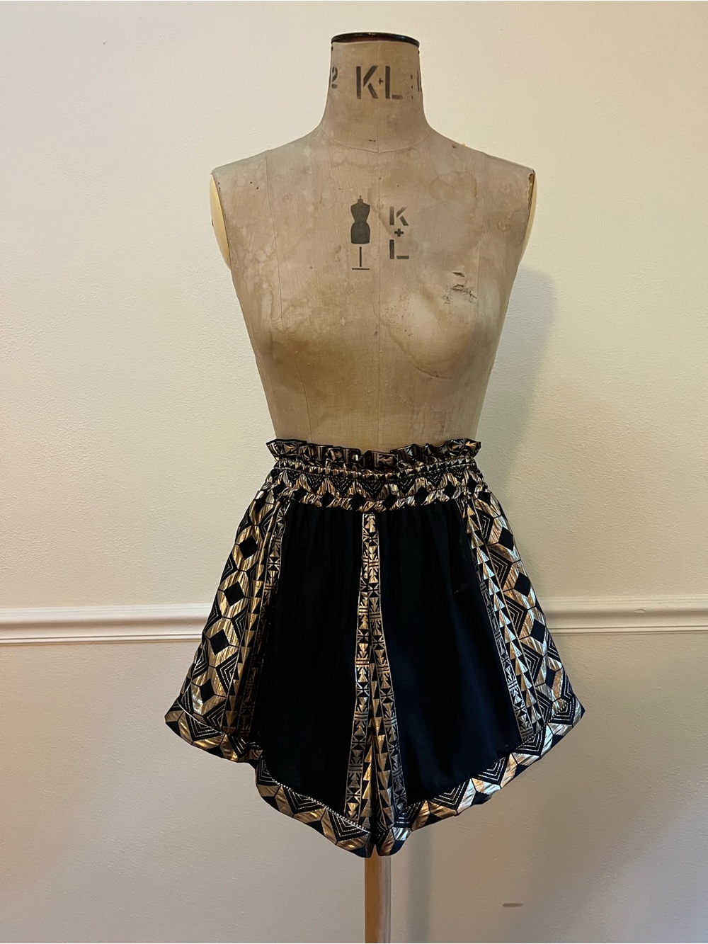 Lace the Label High-Waist Black Shorts with Metallic Gold Trim
